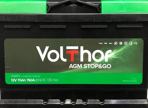 Аккумулятор Volthor AGM Stop&Go 6CT-70 (о.п)  [д278ш175в190/(760]   [L3