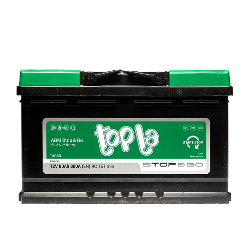 /Аккум. батарея TOPLA AGM Stop&Go 80Ah+R 114080 TAG80 L3 AGM