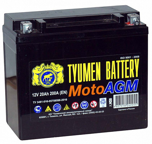 Аккумулятор Тюмень мото 6МТС-20 AGM болт