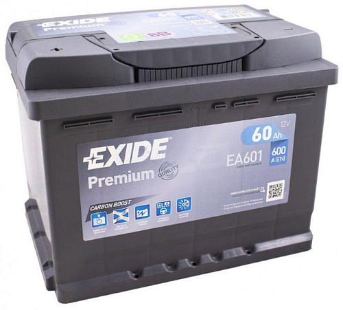 Аккумуляторная батарея EXIDE EA601 PREMIUM п.п 60Ah 600A 242/175/190\ CARBON BOOST