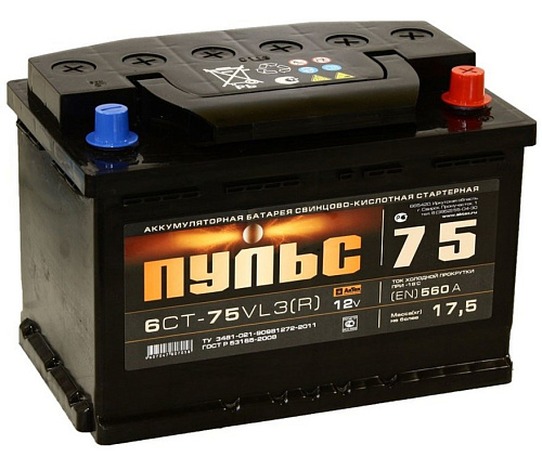 Аккумулятор Пульс 75 а/ч обратная R+  EN 620A 278x175x190 6CT 75.1